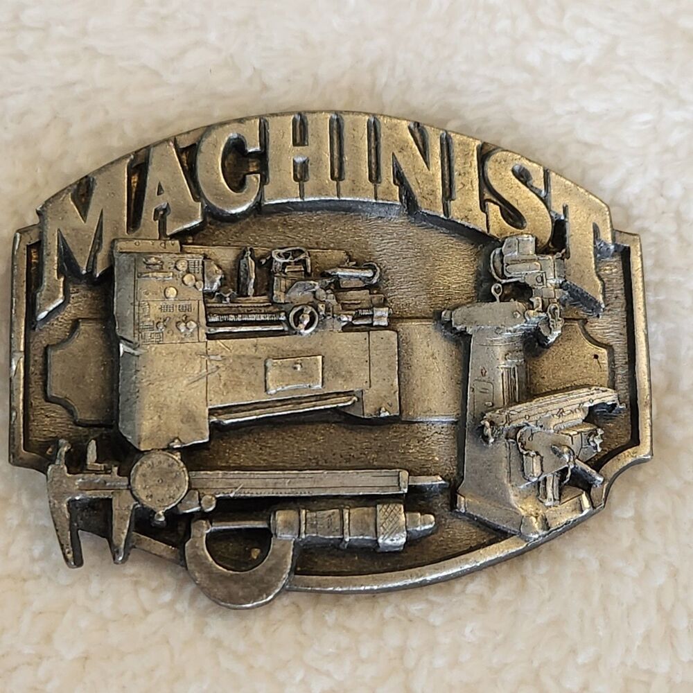 Vintage 1987 Siskiyou Machinist 3D Silver Tone Metal Belt Buckle Made in USA